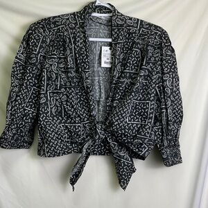 Zara Black and White Paisley Tie Front Crop Top